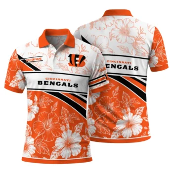 Cincinnati Bengals Polo Shirt Custom Floral Angles Orange White Fashion Forward