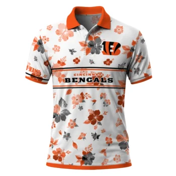 Cincinnati Bengals Polo Shirt Custom Floral Pinstripe Orange White Best Selling