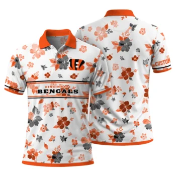 Cincinnati Bengals Polo Shirt Custom Floral Pinstripe Orange White Fashion Forward