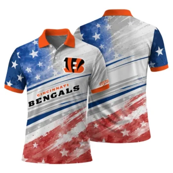 Cincinnati Bengals Polo Shirt Custom Star Stripes Red Blue Fashion Forward