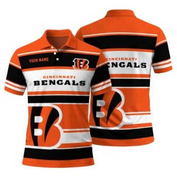 Cincinnati Bengals Polo Shirt Customized Horizontal Blocks Orange Fashion Forward