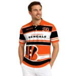Cincinnati Bengals Polo Shirt Customized Horizontal Blocks Orange Best Selling
