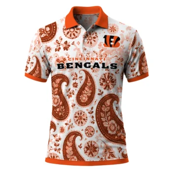 Cincinnati Bengals Polo Shirt Customized Paisley Florals Orange White Best Selling