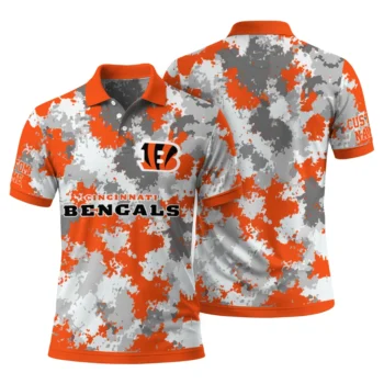 Cincinnati Bengals Polo Shirt Personalized Pixel Camo Orange Fashion Forward