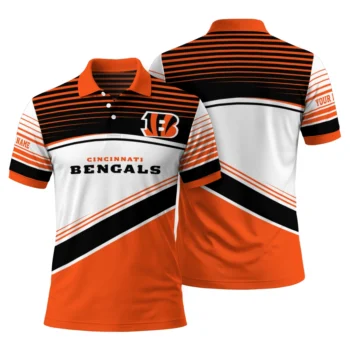 Cincinnati Bengals Polo Shirt Personalized Slanted Stripes Orange White Fashion Forward