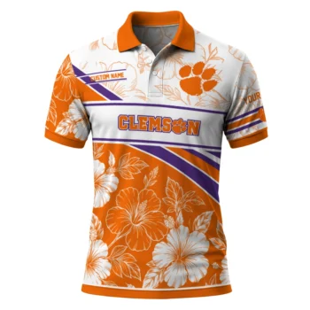 Clemson Tigers Polo Shirt Customized Floral Angles Orange White Best Selling