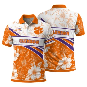 Clemson Tigers Polo Shirt Customized Floral Angles Orange White Fashion Forward