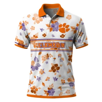 Clemson Tigers Polo Shirt Customized Floral Pinstripe Orange White Best Selling