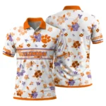 Clemson Tigers Polo Shirt Customized Floral Pinstripe Orange White Best Selling
