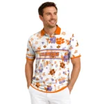 Clemson Tigers Polo Shirt Customized Floral Pinstripe Orange White Best Selling