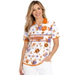 Clemson Tigers Polo Shirt Customized Floral Pinstripe Orange White Best Selling