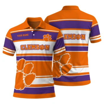 Clemson Tigers Polo Shirt Customized Horizontal Blocks Orange Fashion Forward