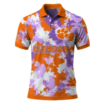 Clemson Tigers Polo Shirt Customized Pixel Camo Orange Best Selling