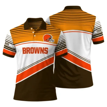 Cleveland Browns Polo Shirt Custom Slanted Stripes Brown White Fashion Forward