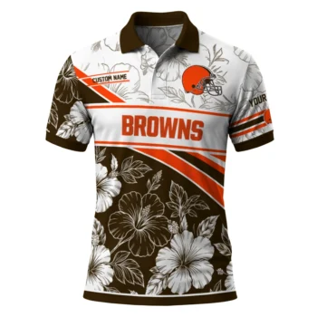 Cleveland Browns Polo Shirt Customized Floral Angles Brown White Best Selling