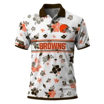 Cleveland Browns Polo Shirt Customized Floral Pinstripe Brown White Best Selling