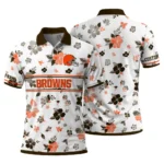 Cleveland Browns Polo Shirt Customized Floral Pinstripe Brown White Best Selling