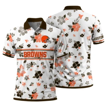 Cleveland Browns Polo Shirt Customized Floral Pinstripe Brown White Fashion Forward