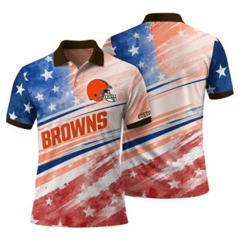 Cleveland Browns Polo Shirt Customized Star Stripes Red Blue Fashion Forward