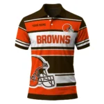 Cleveland Browns Polo Shirt Personalized Horizontal Blocks Brown Best Selling