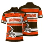 Cleveland Browns Polo Shirt Personalized Horizontal Blocks Brown Best Selling