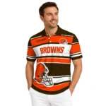 Cleveland Browns Polo Shirt Personalized Horizontal Blocks Brown Best Selling