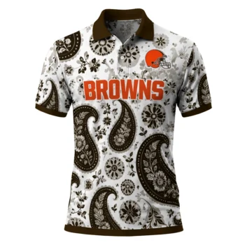 Cleveland Browns Polo Shirt Personalized Paisley Florals Brown White Best Selling