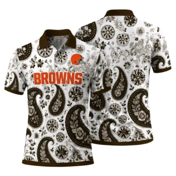 Cleveland Browns Polo Shirt Personalized Paisley Florals Brown White Fashion Forward