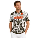 Cleveland Browns Polo Shirt Personalized Paisley Florals Brown White Best Selling
