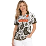 Cleveland Browns Polo Shirt Personalized Paisley Florals Brown White Best Selling