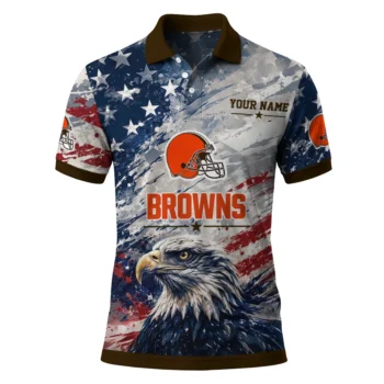 Cleveland Browns Polo Shirt Personalized Star Brushstrokes Brown Blue Best Selling