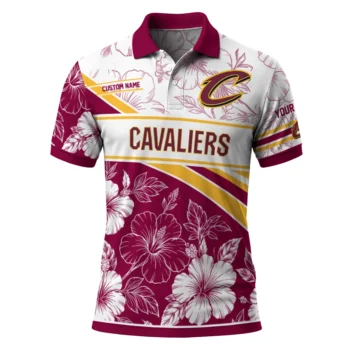 Cleveland Cavaliers Polo Shirt - Customized Floral Angles Wine White