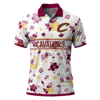 Cleveland Cavaliers Polo Shirt - Customized Floral Pinstripe Wine White