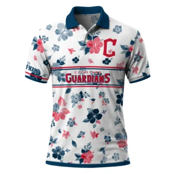 Cleveland Guardians Polo Shirt Custom Floral Pinstripe Navy Blue White Best Selling