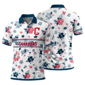 Cleveland Guardians Polo Shirt Custom Floral Pinstripe Navy Blue White Fashion Forward