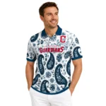 Cleveland Guardians Polo Shirt Custom Paisley Florals Navy Blue White Best Selling