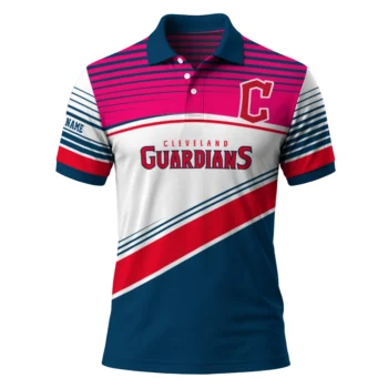 Cleveland Guardians Polo Shirt Custom Slanted Stripes Navy Blue White Best Selling