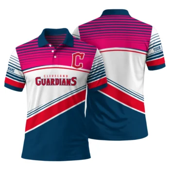 Cleveland Guardians Polo Shirt Custom Slanted Stripes Navy Blue White Fashion Forward