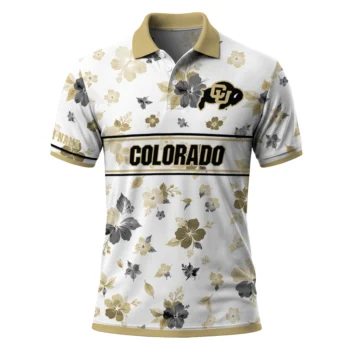 Colorado Buffaloes Polo Shirt Customized Floral Pinstripe Gold White Best Selling