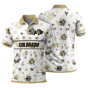 Colorado Buffaloes Polo Shirt Customized Floral Pinstripe Gold White Fashion Forward