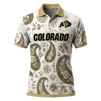 Colorado Buffaloes Polo Shirt Customized Paisley Florals Gold White Best Selling