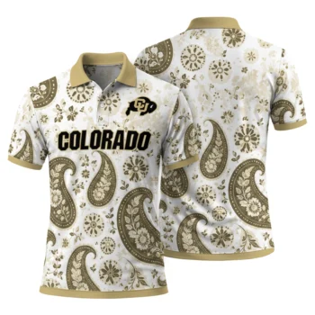 Colorado Buffaloes Polo Shirt Customized Paisley Florals Gold White Fashion Forward