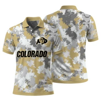 Colorado Buffaloes Polo Shirt Customized Pixel Camo Gold Fashion Forward