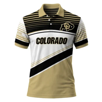Colorado Buffaloes Polo Shirt Customized Slanted Stripes Gold White Best Selling