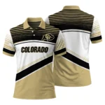 Colorado Buffaloes Polo Shirt Customized Slanted Stripes Gold White Best Selling