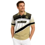 Colorado Buffaloes Polo Shirt Customized Slanted Stripes Gold White Best Selling