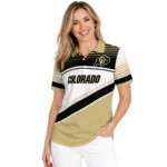 Colorado Buffaloes Polo Shirt Customized Slanted Stripes Gold White Best Selling
