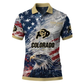Colorado Buffaloes Polo Shirt Customized Star Brushstrokes Gold Blue Best Selling