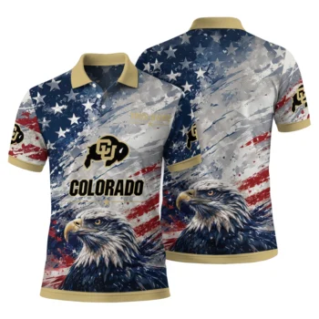 Colorado Buffaloes Polo Shirt Customized Star Brushstrokes Gold Blue Fashion Forward