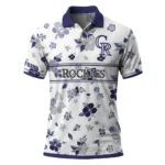 Colorado Rockies Polo Shirt Customized Floral Pinstripe Blue White Best Selling